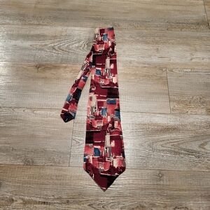 Clubfellow Tie 100% Italian Silk Abstract Vintage 1980s Red Blue White